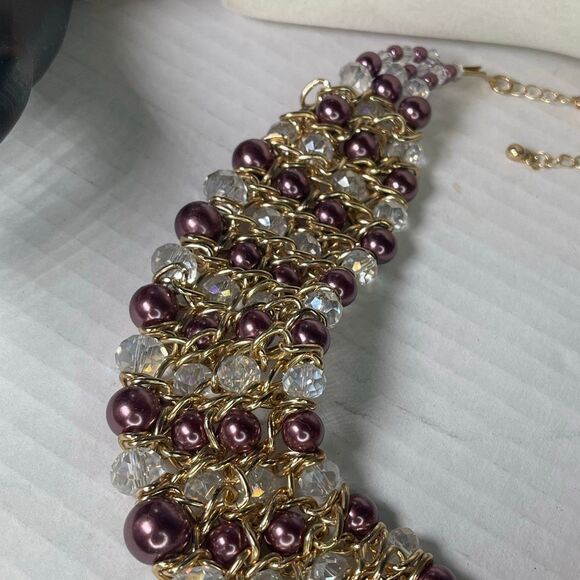 Vintage Skyline Collection Plum & Pearl choker collar statement set. - Picture 5 of 11